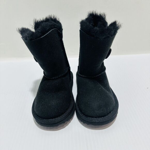 UGG Bailey Button II Toddler Size US 7 Snow Boots Black Suede Wool Lined - Picture 6 of 14